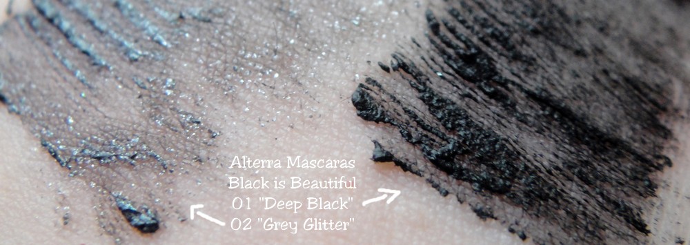 Alterra LE Black is Beautiful vegan Mascara Grey Glitter Deep Black Swatch