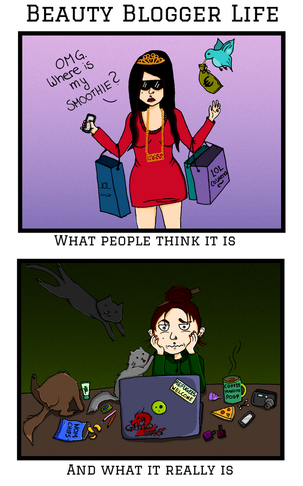 Beauty Blogger Life Cartoon what people think it is and what it really is Blog vegan Kosmetik