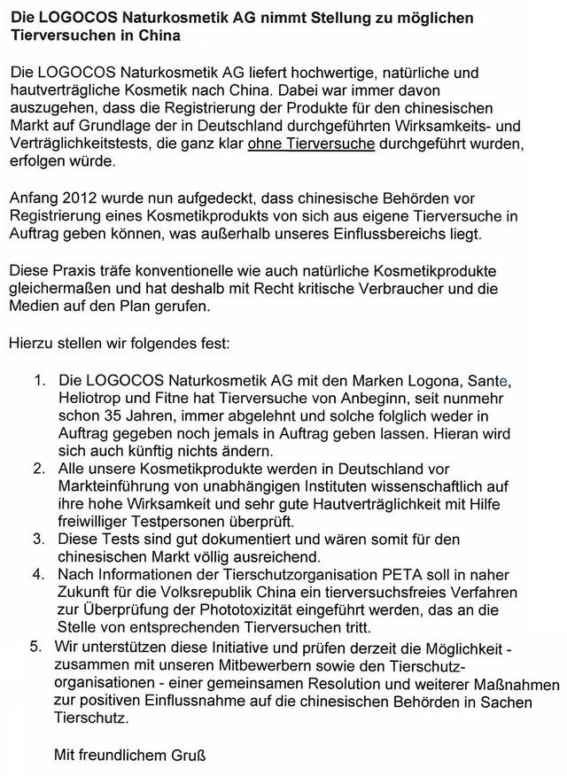 logocos statement tierversuche china