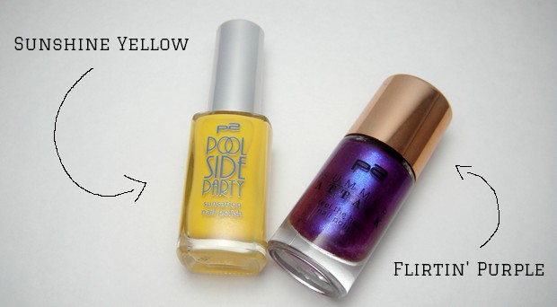 p2 vegan nagellack flirtin purple summer attack swatch sunshine yellow pool side party (2)