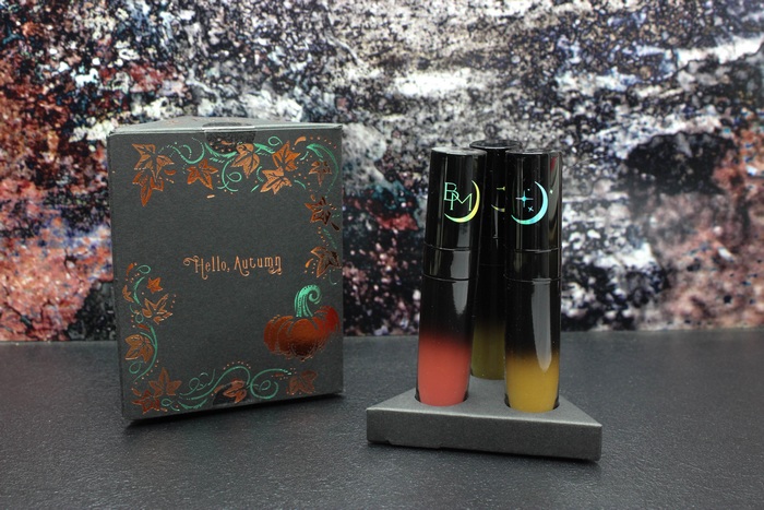 Black-Moon-Cosmetics-Autumn-Trio-limited-harvest-cider-hazel-swatch-vegan-cruelty-free-liquid-lipstick-grün-rot-gelb