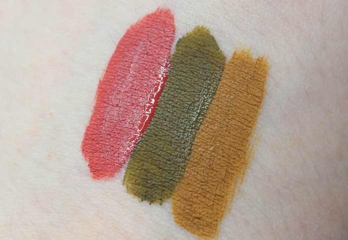 Black-Moon-Cosmetics-Autumn-Trio-limited-harvest-cider-hazel-swatch-vegan-cruelty-free-liquid-lipstick-grün-rot-gelb